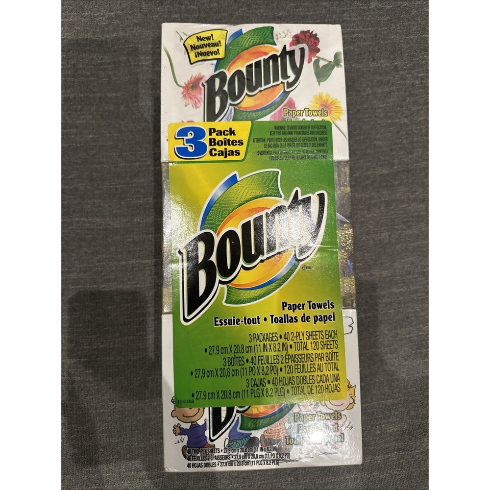 Vintage Bounty Paper Towels Peanuts Charlie Brown Snoopy 1 Box Two-Ply Sheets